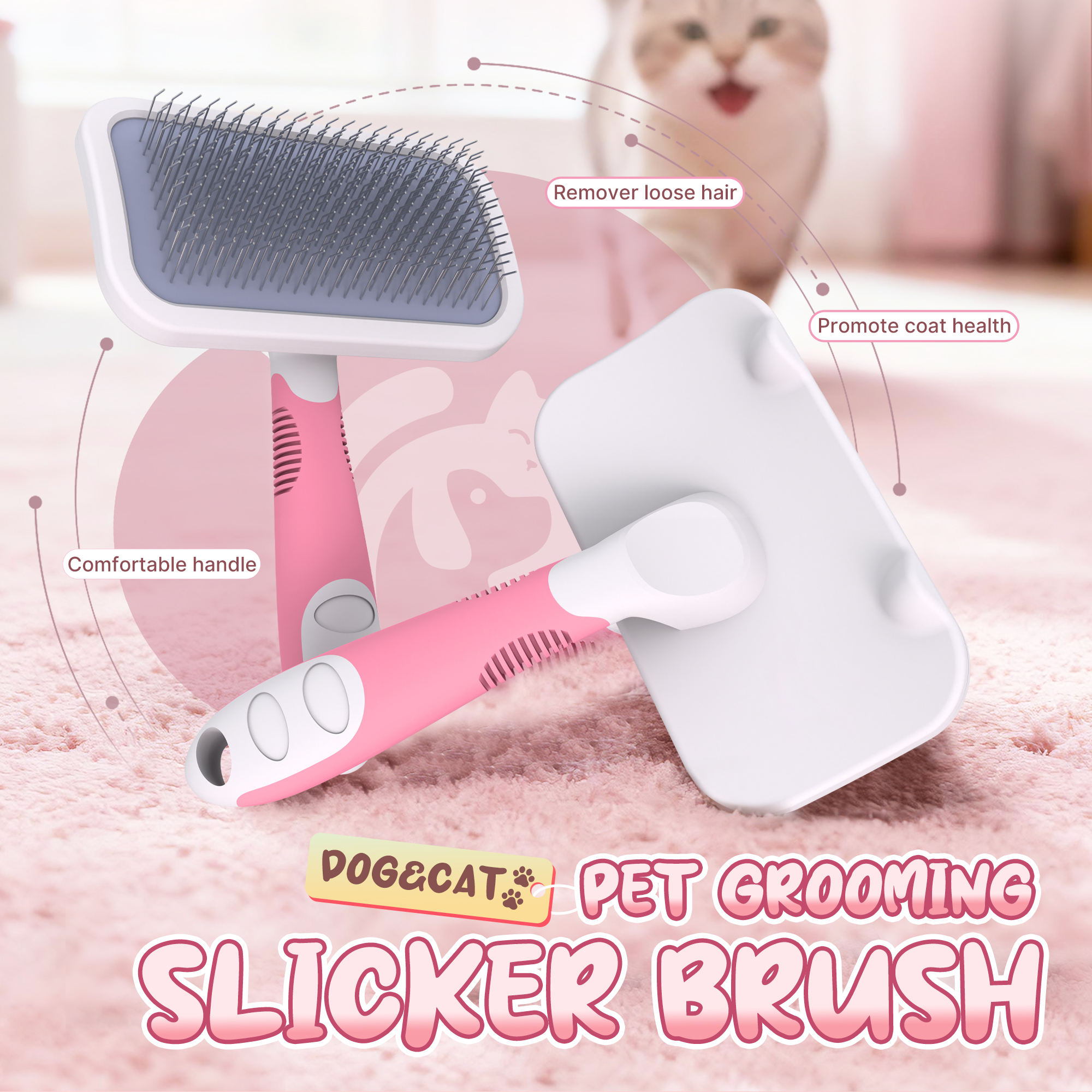 New Cat Series Grooming Tools Cute Design Pet Hair Cleaning Small Dog Slicker Brush