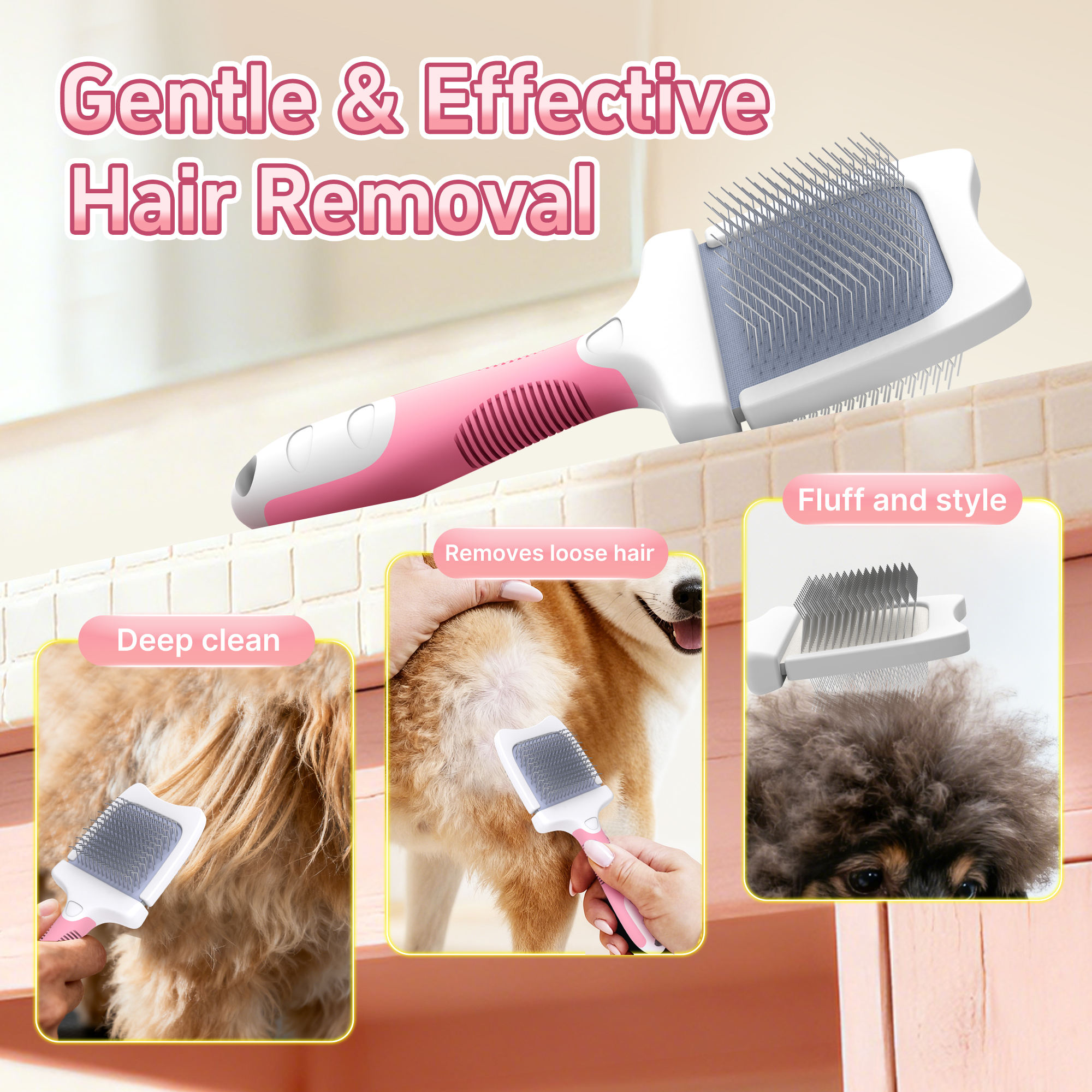 Professional Double Sided Extra Long Soft and Hard Bristles Pet Hair Grooming Flexible Head Dogs and Cats Slicker Brush