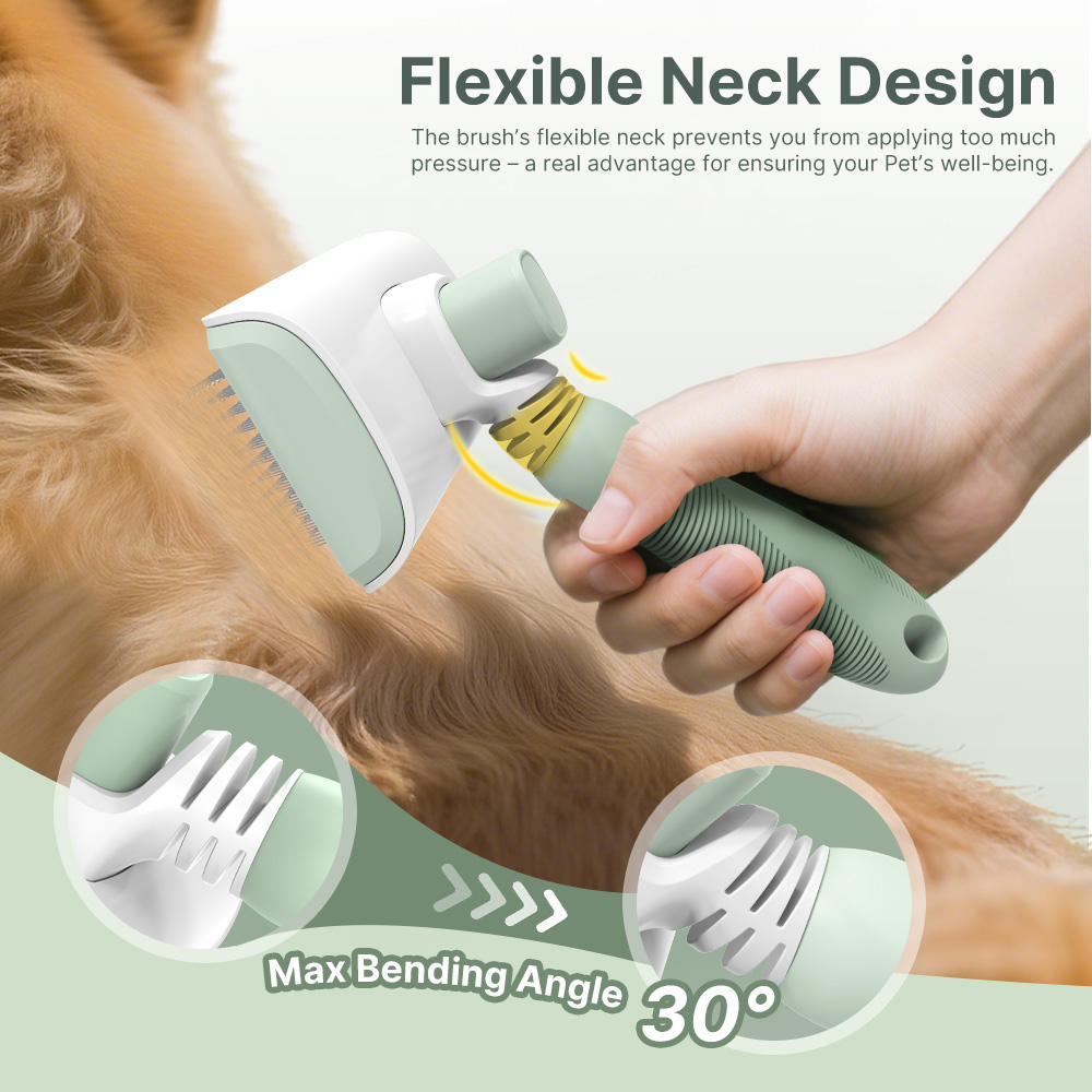 Self Cleaning Extra Long Stainless Steel Pins Flexible Brush Neck Pet Hair Remover for Dog and cat