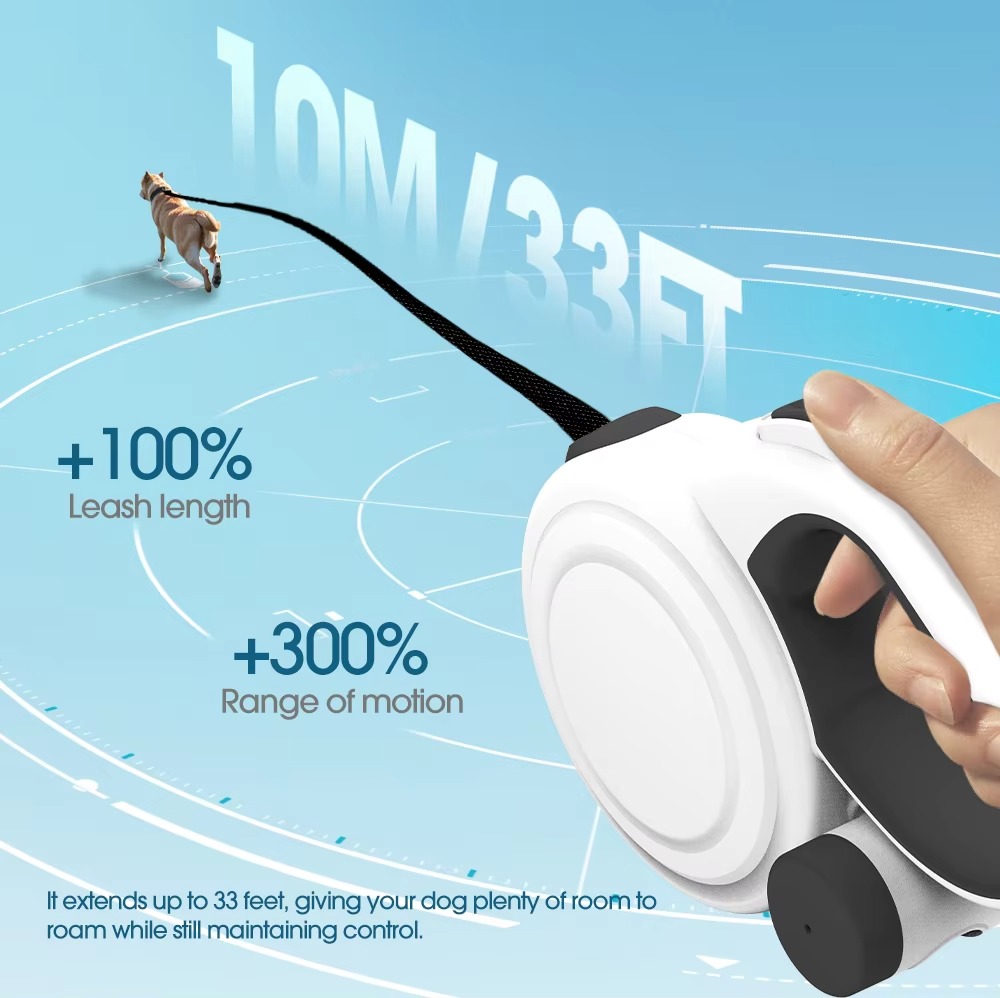 10m/33ft Dual Super Strong Spring Heavy Duty Reflective Nylon Tape Retractable Leash/Lead for Large Medium Dog