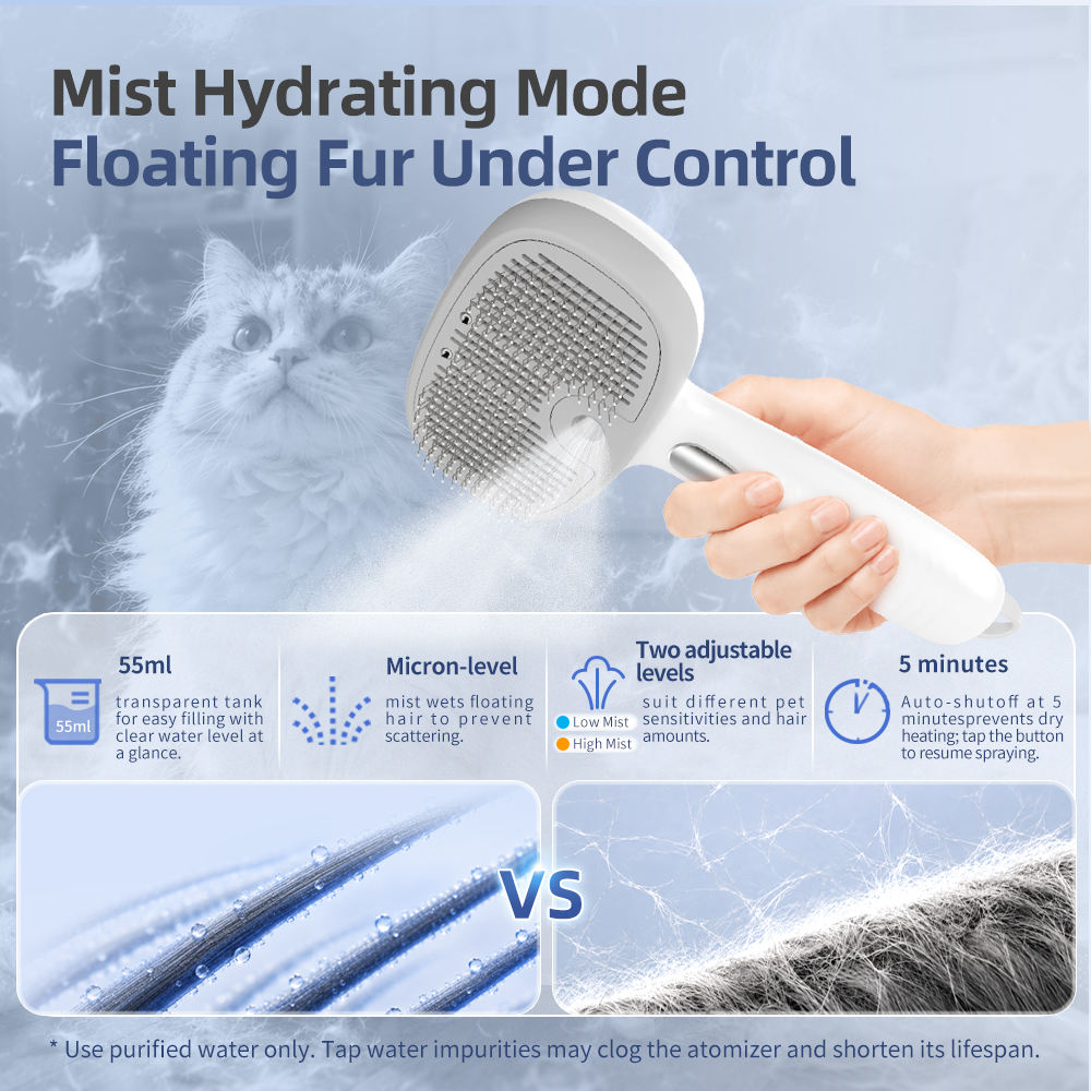3-in-1 Slef Cleaning Ionic Anti-Static Spray Pet Hair Grooming Slicker Brush for Dog and Cat