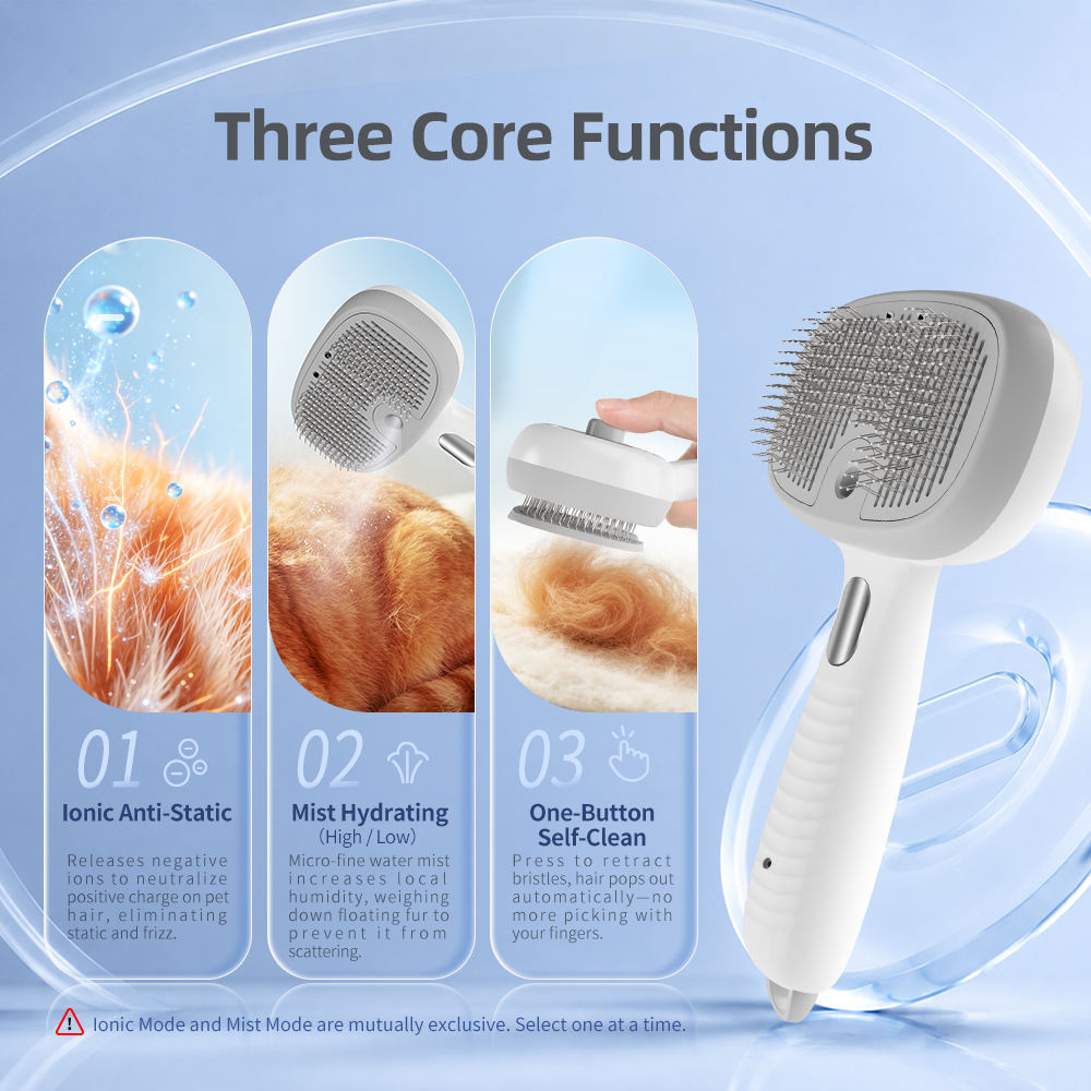 3-in-1 Slef Cleaning Ionic Anti-Static Spray Pet Hair Grooming Slicker Brush for Dog and Cat