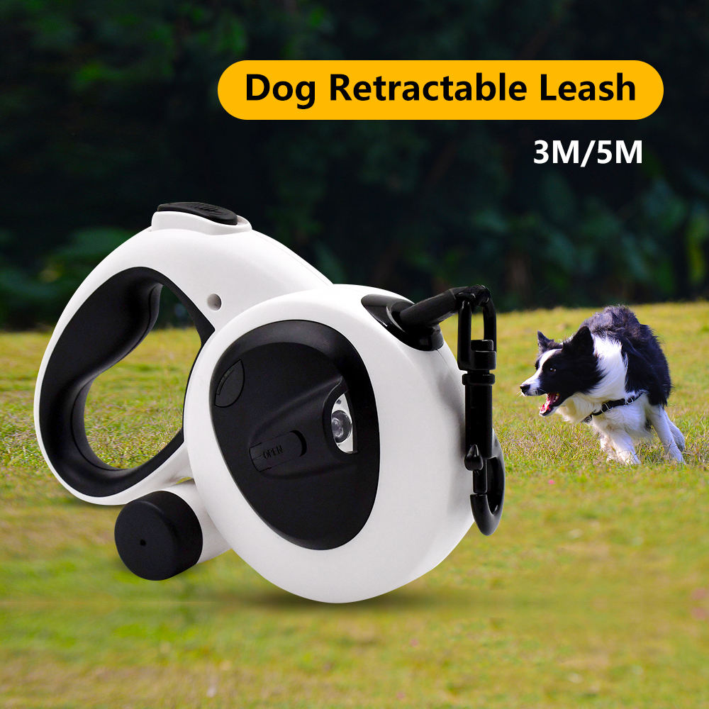 Heavy Duty 16ft Reflective Retractable Dog Leash With Led Light and Poop Bag Dispenser