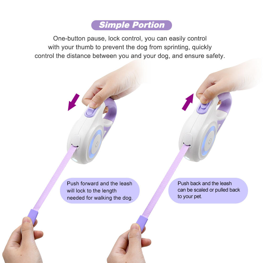 Wholesale Led Light Ring Nylon Tape Automatic Pet Lead Retractable Dog Leash