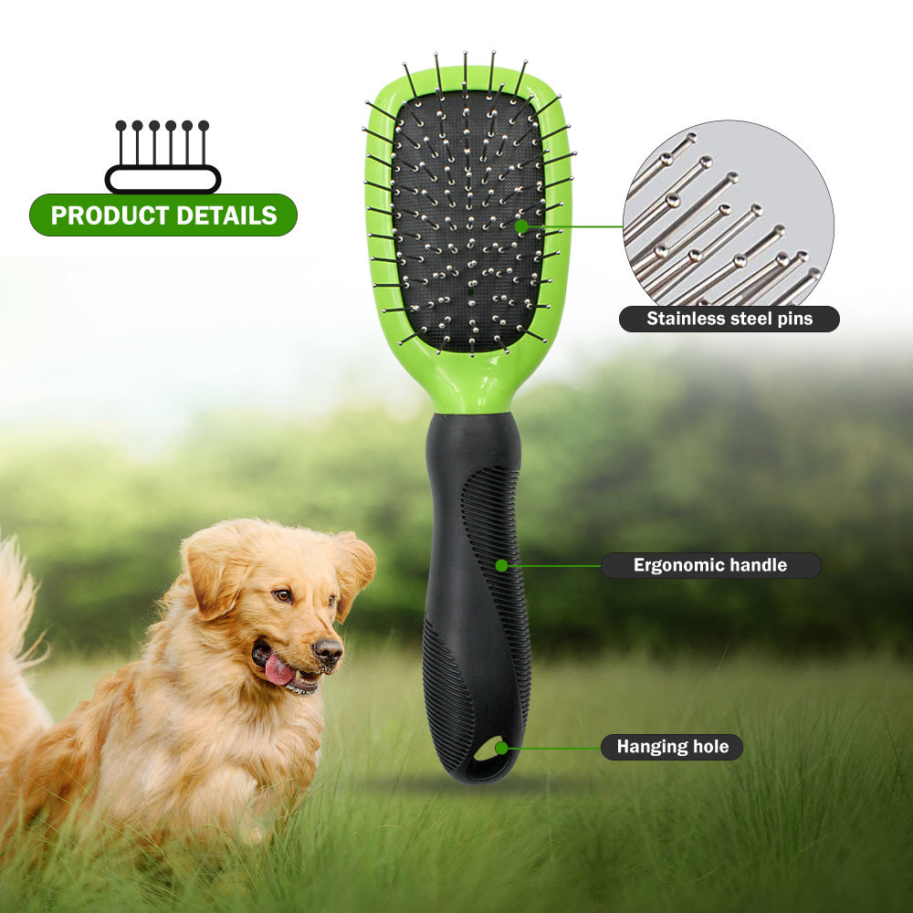 Custom Logo Long Haired Loose Hair Tangles Removal Pet Grooming Massage Dog and Cat Pin Brush