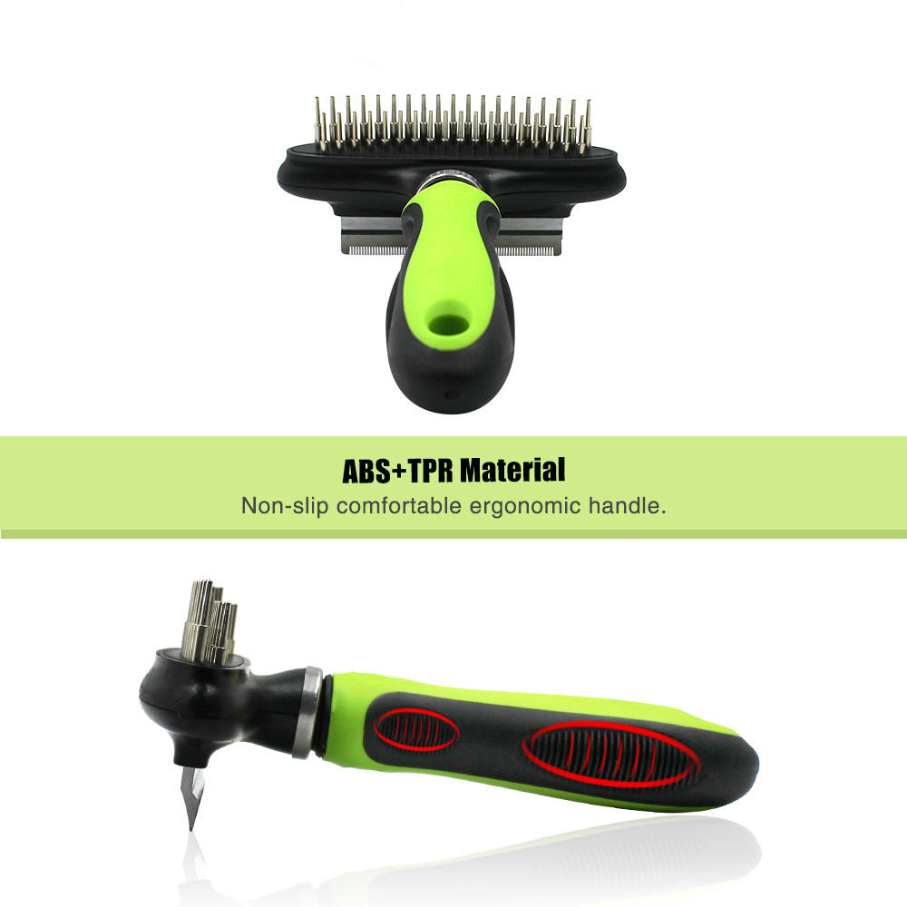 Elastic Head Double Row Rake and Deshedding Pet Hair Grooming Comb for Dog Cat