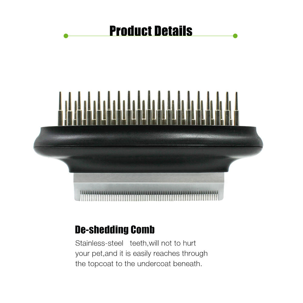 Elastic Head Double Row Rake and Deshedding Pet Hair Grooming Comb for Dog Cat