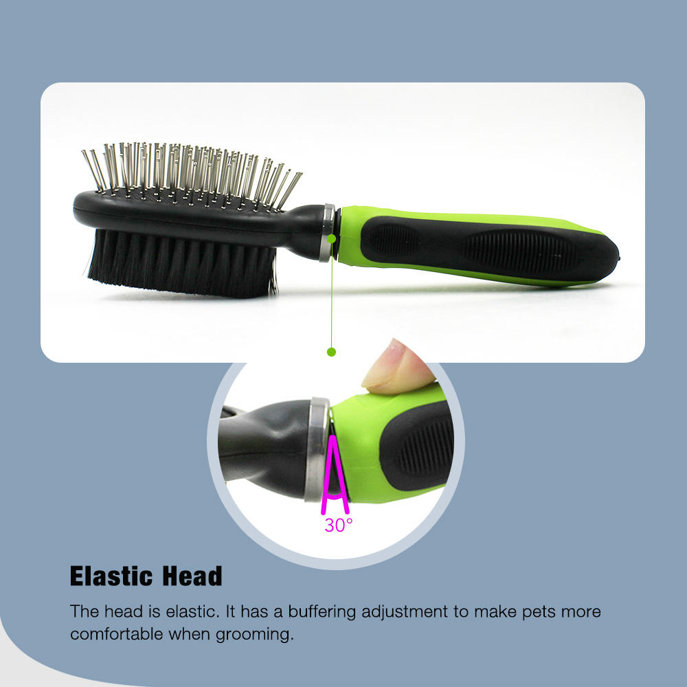 Double Side Hair Grooming Pin and Bristle Dog Cat Brush for Long Haired Pets