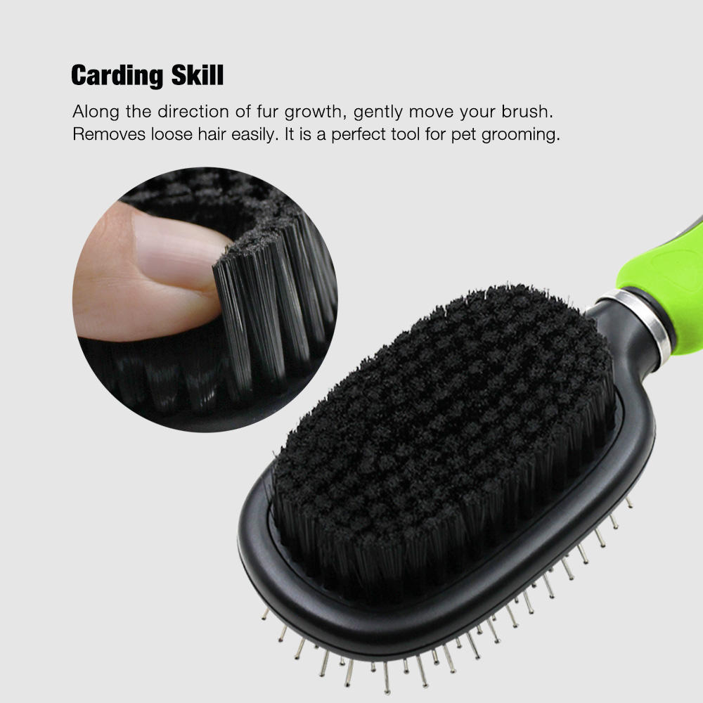 Double Side Hair Grooming Pin and Bristle Dog Cat Brush for Long Haired Pets