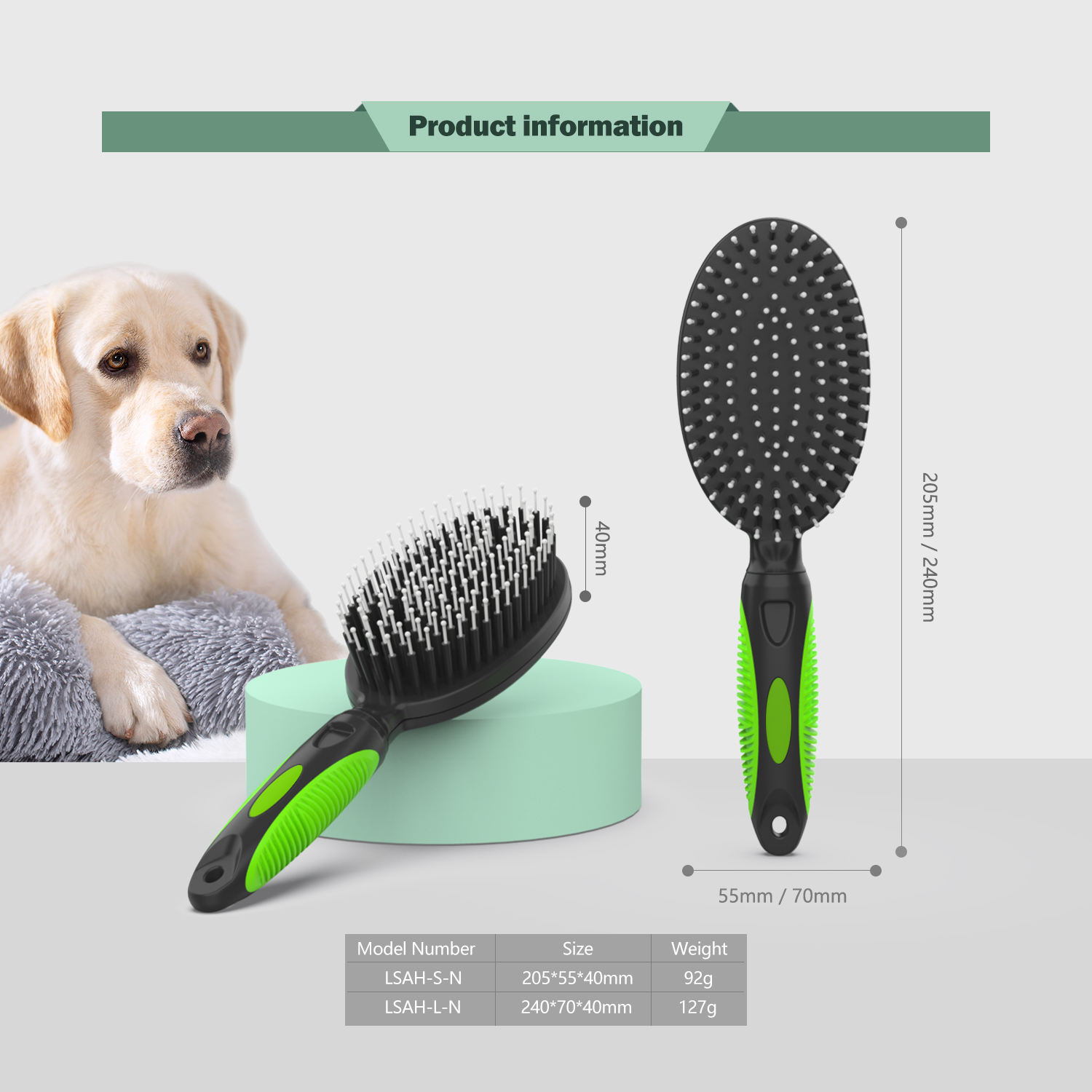 Pet Hair Grooming Tool Nylon Pin and Bristle Long-haired Dog and Cat Finishing Brush