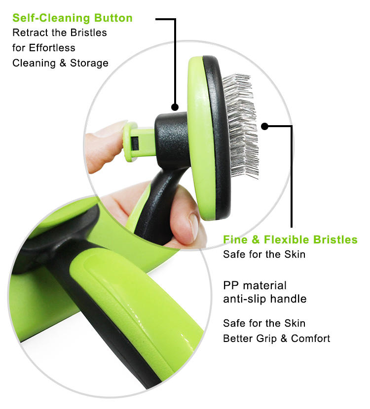 One Button Self Cleaning Pet Hair Shedding & Grooming Dog and Cat Slicker Brush