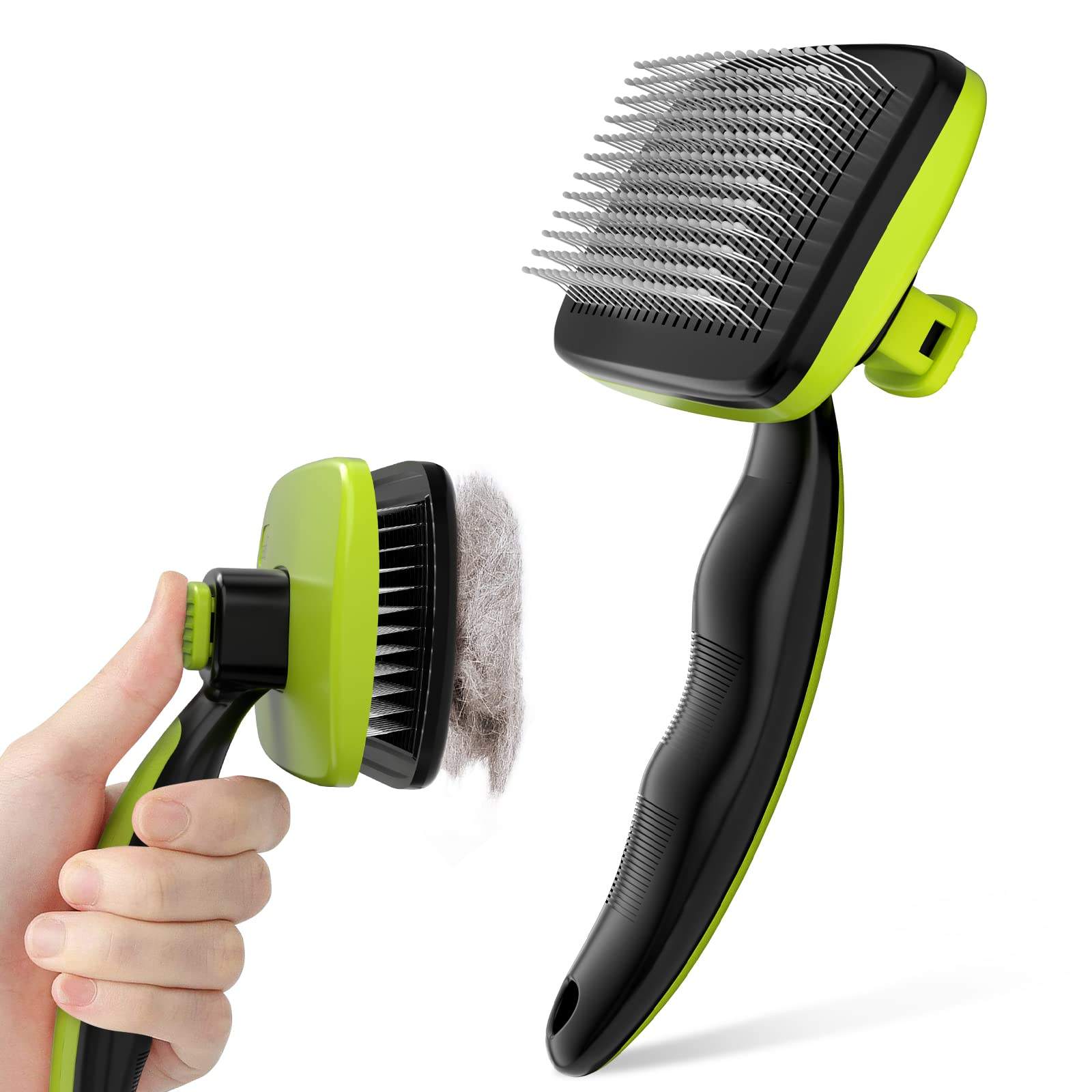 One Button Self Cleaning Pet Hair Shedding & Grooming Dog and Cat Slicker Brush
