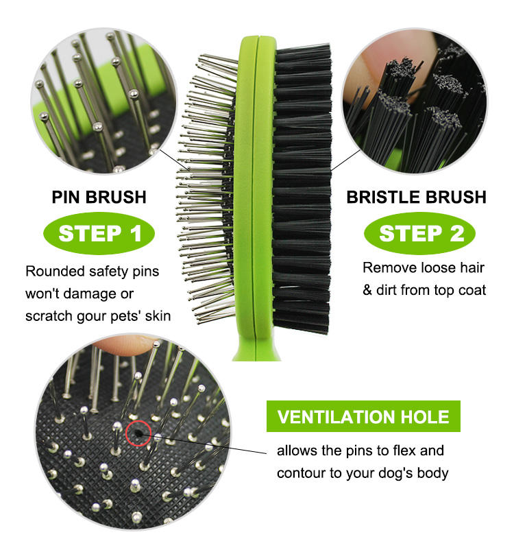 Double Side Dog and Cat Soft Bristle and Pin Combo Brush
