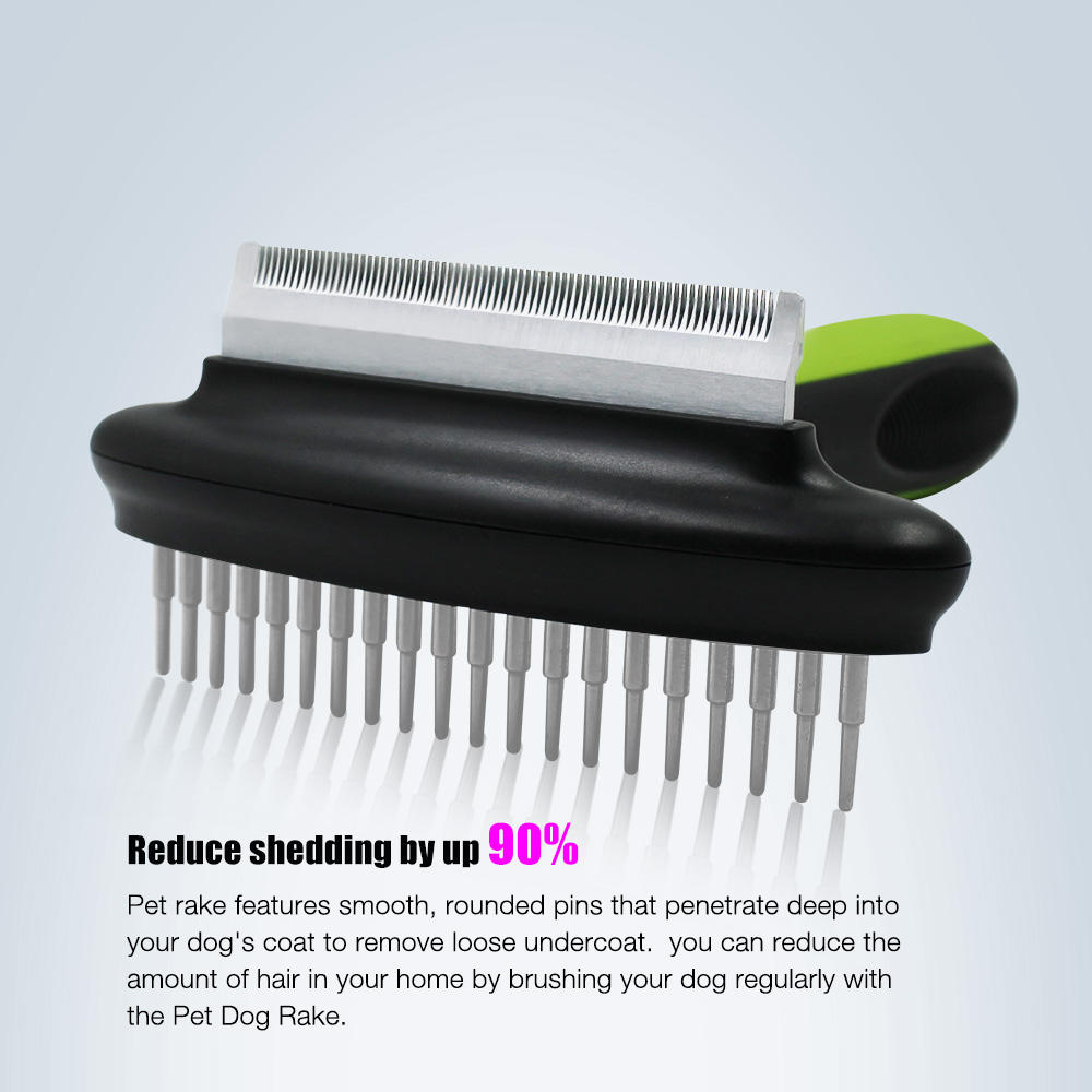 Doule Sided Elastic Head Dog Hair Shedding Tool and Pet Cat Grooming Rake Comb