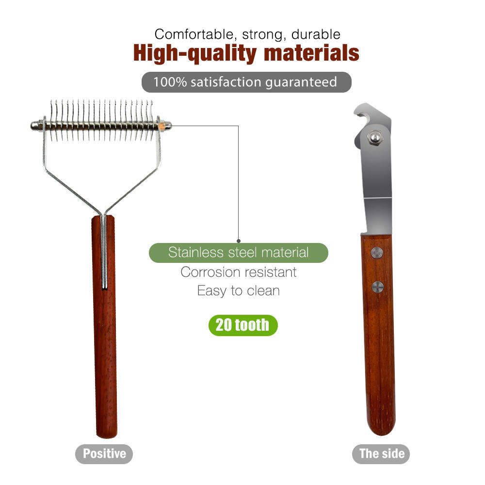 Wooden Pet Hair Grooming Dog and Cat Dematting Comb