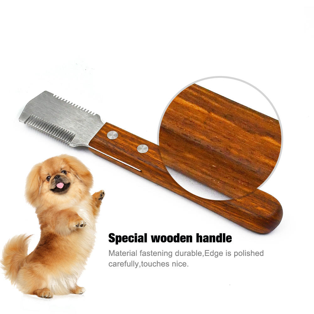 Professional Double Side Wooden Handle Pet Grooming Tool Dog Hand Stripping Knife Comb